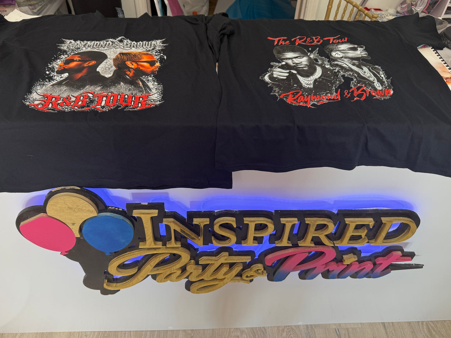 R&B Custom made T-Shirts (Ready for pick up Saturday Morning) Mockup of the shirt will be emailed before printing