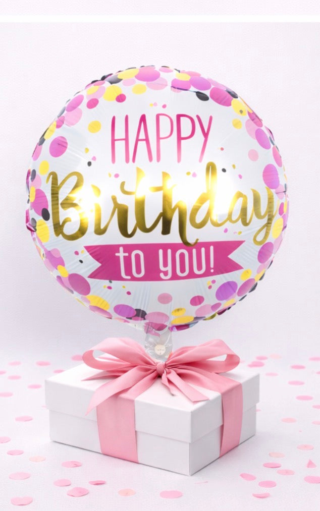 INFLATED 18” Foil Balloon – Pink/Gold Happy Birthday