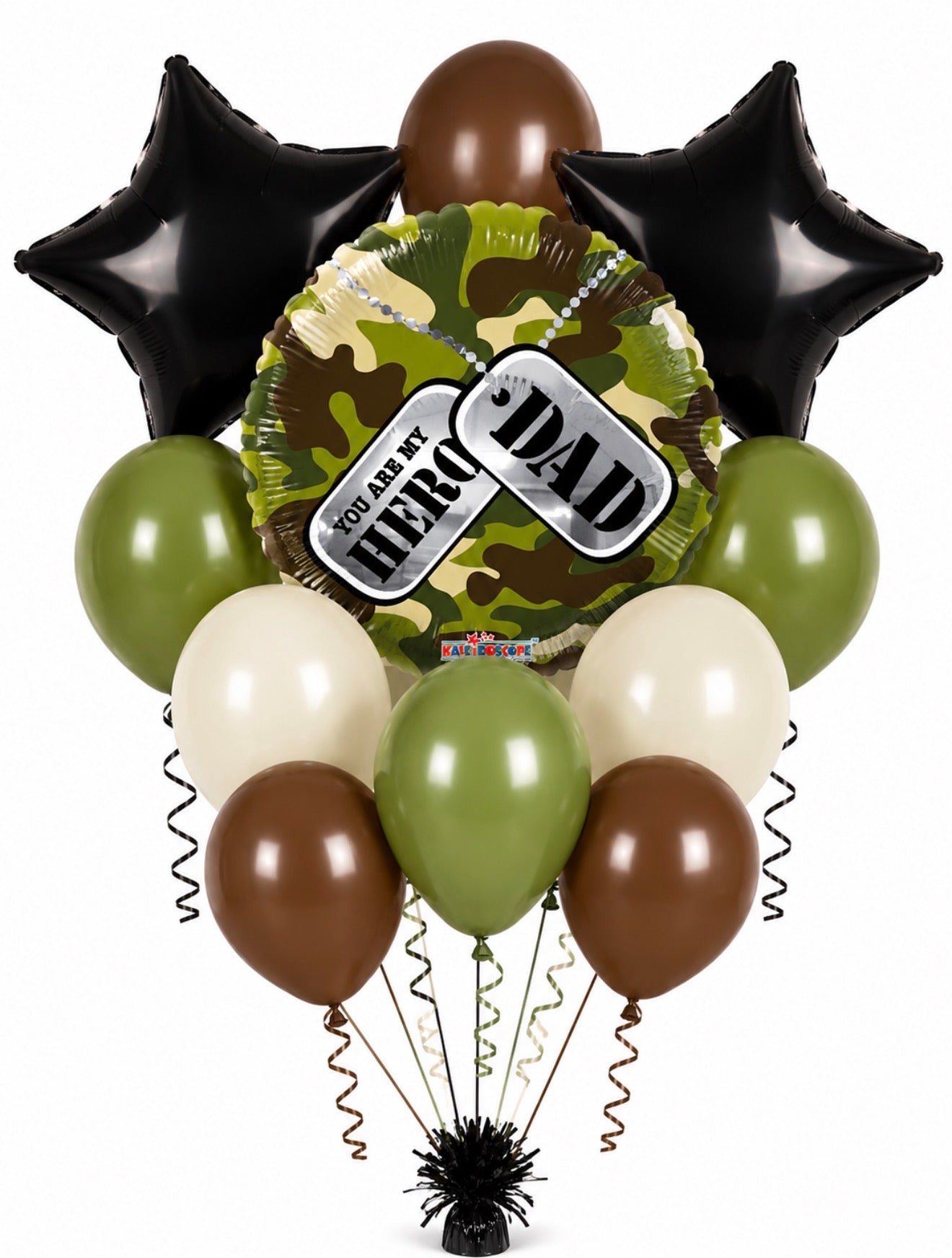 INFLATED Father Day Balloon Bouquet | Army Olive Green, Black Brown