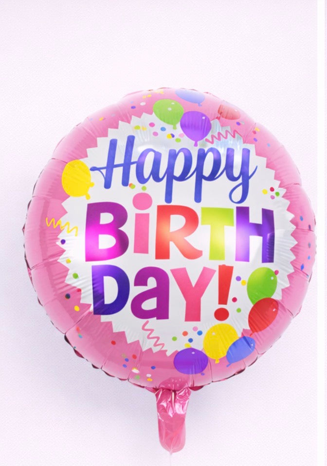 INFLATED 18” Foil Balloon -Happy Birthday-Pink-