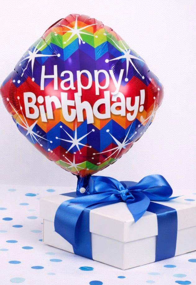 INFLATED 18” Foil Balloon – Diamond Multicolored Happy Birthday