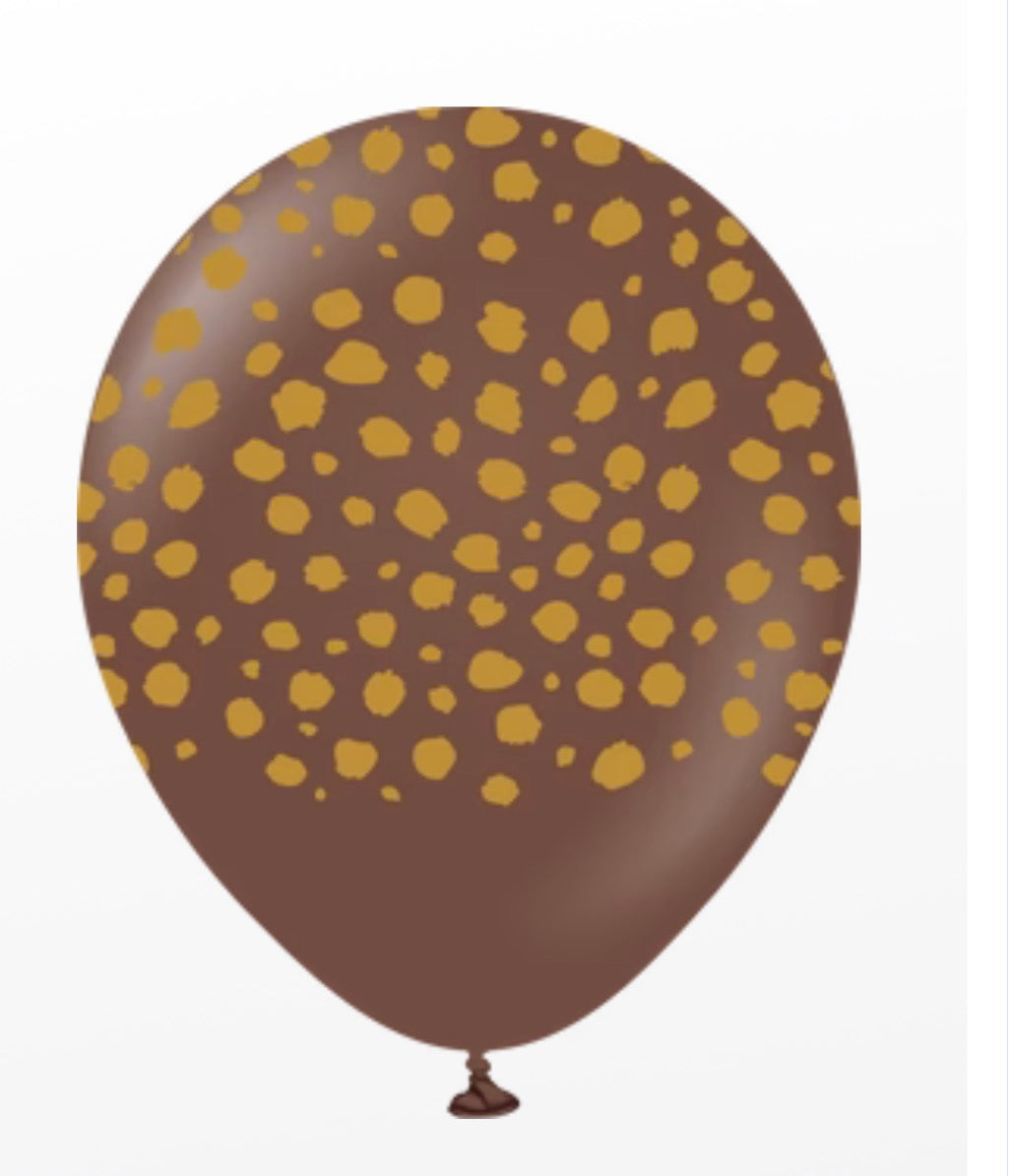 Safari Cheetah Chocolate Brown with Gold Print Latex Balloons