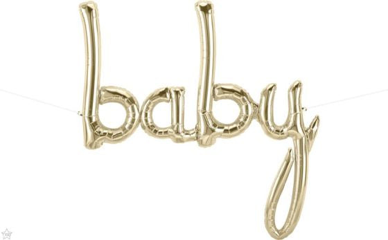 42 inch BABY White Gold Script Foil Letter Balloon - Pkg