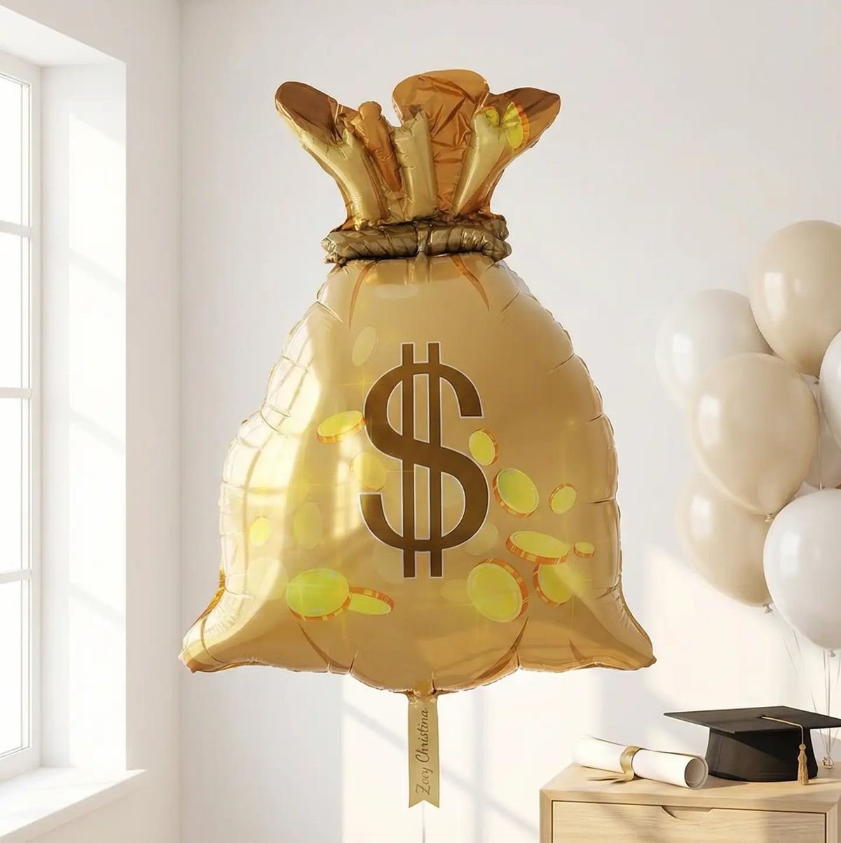 Money Bag Foil Balloon – Gold Dollar Sign Balloon