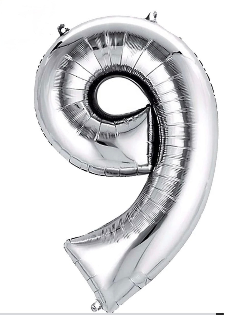 INFLATED
34” Foil Balloon - NUMBER “9”- SILVER