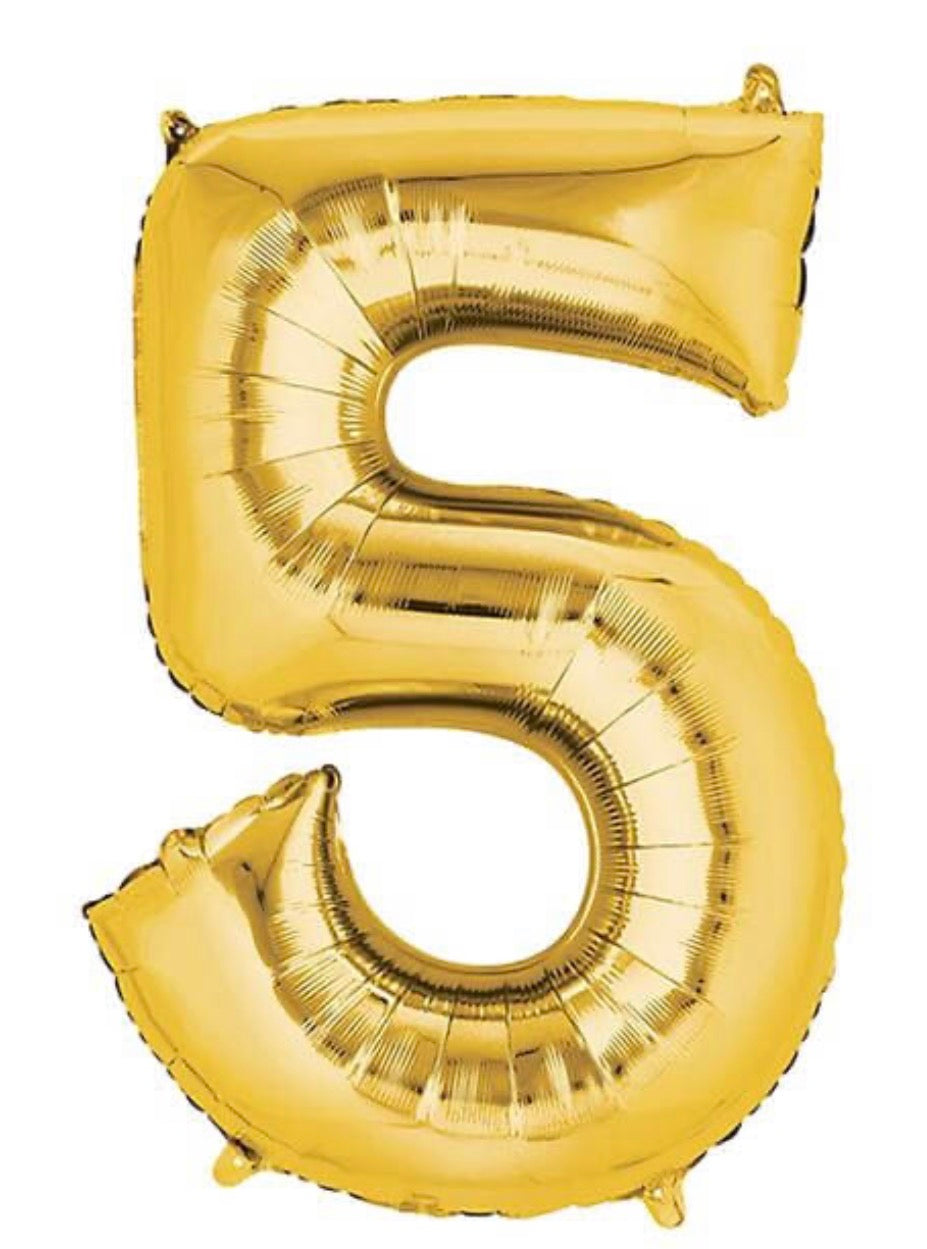 INFLATED
34” Foil Balloon - NUMBER “5”- GOLD