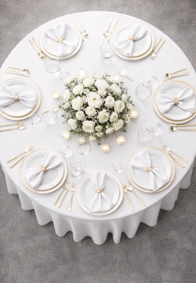 Polyester 120" Round Tablecloth - White