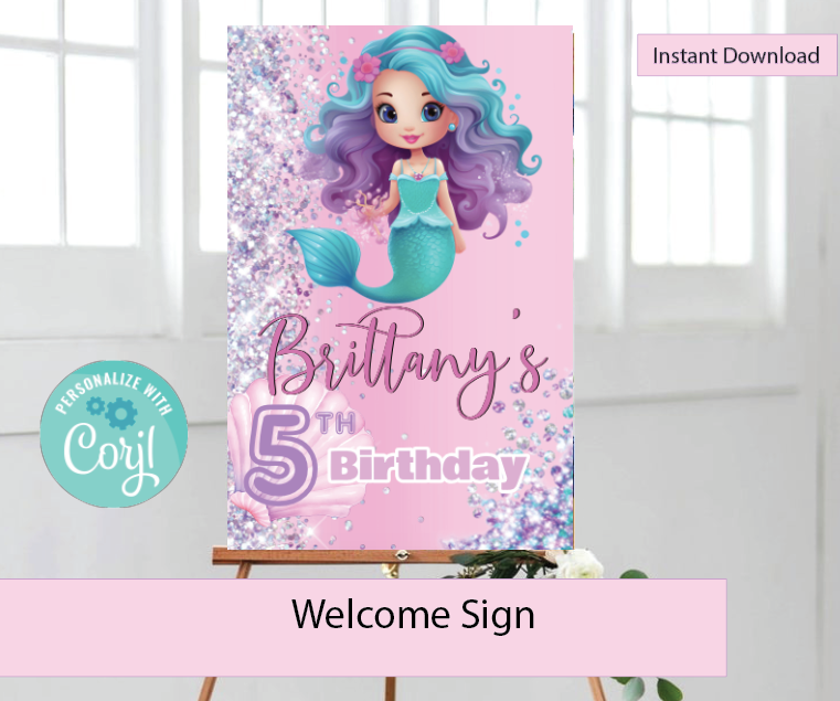 Mermaid-Girl - welcome sign-white- INSTANT DOWNLOAD