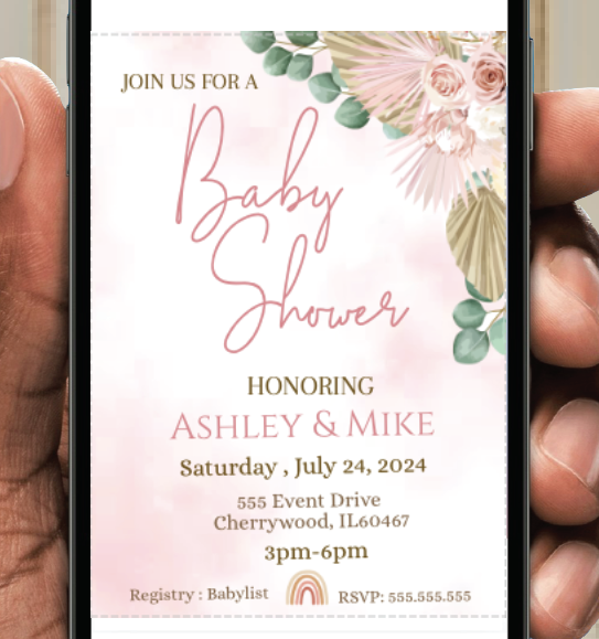 Boho Invitation- Invitation- Pink - Sitting- - INSTANT DOWNLOAD