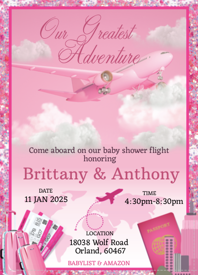 Airplane invitation - Travel theme-pink- INSTANT DOWNLOAD