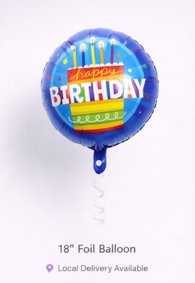 INFLATED 18” Foil Balloon – Birthday Cake- Happy Birthday/ Blue
