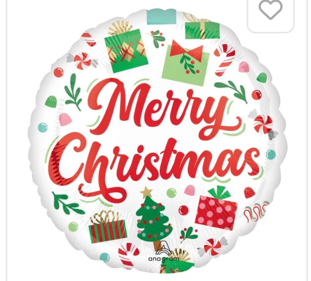 Inflated Merry Christmas Foil balloon 18”