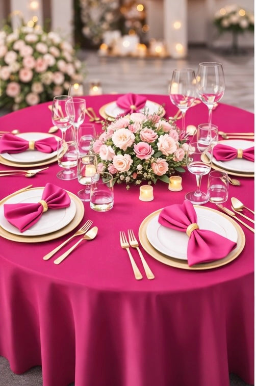 Polyester 120" Round Tablecloth - Fuchsia