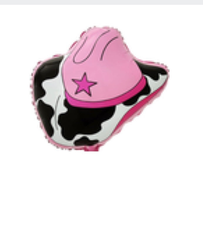 20" Pink and Black Cow Print Cowboy Hat Foil Balloon