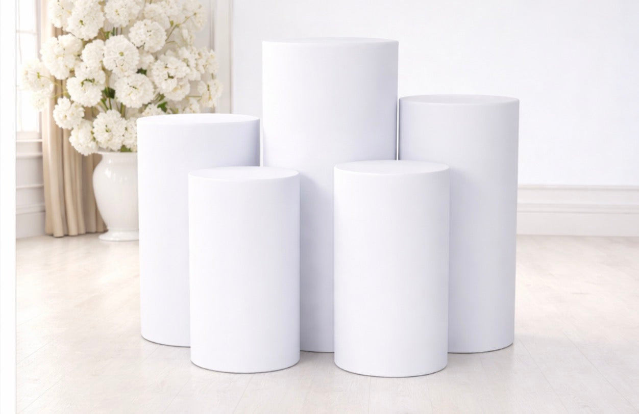 Spandex Pillar Covers for Metal Cylinder Pedestal Stands 5 pcs/set  white