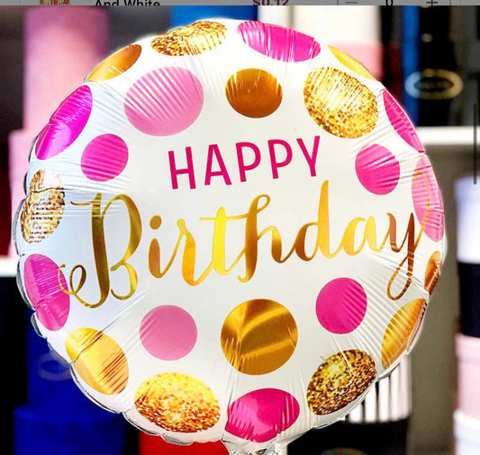18” Foil Balloon - Pink & Gold dots / Happy Birthday