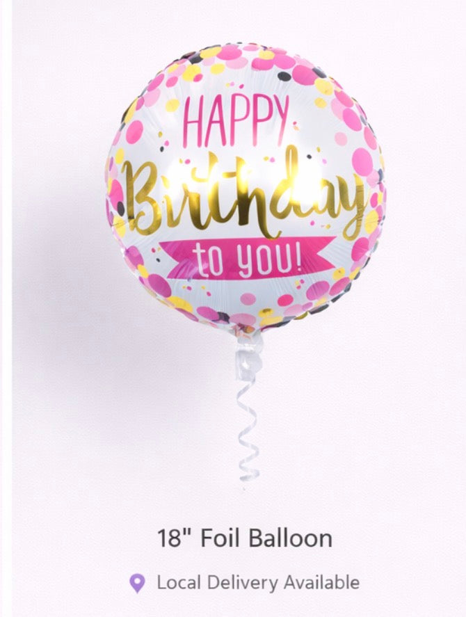 INFLATED 18” Foil Balloon – Pink/Gold Happy Birthday