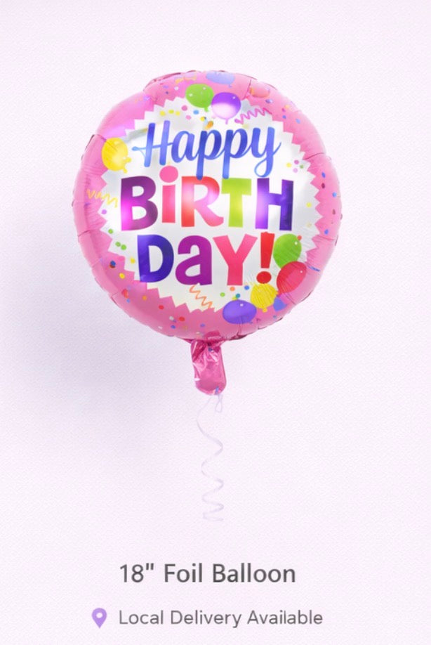INFLATED 18” Foil Balloon -Happy Birthday-Pink-