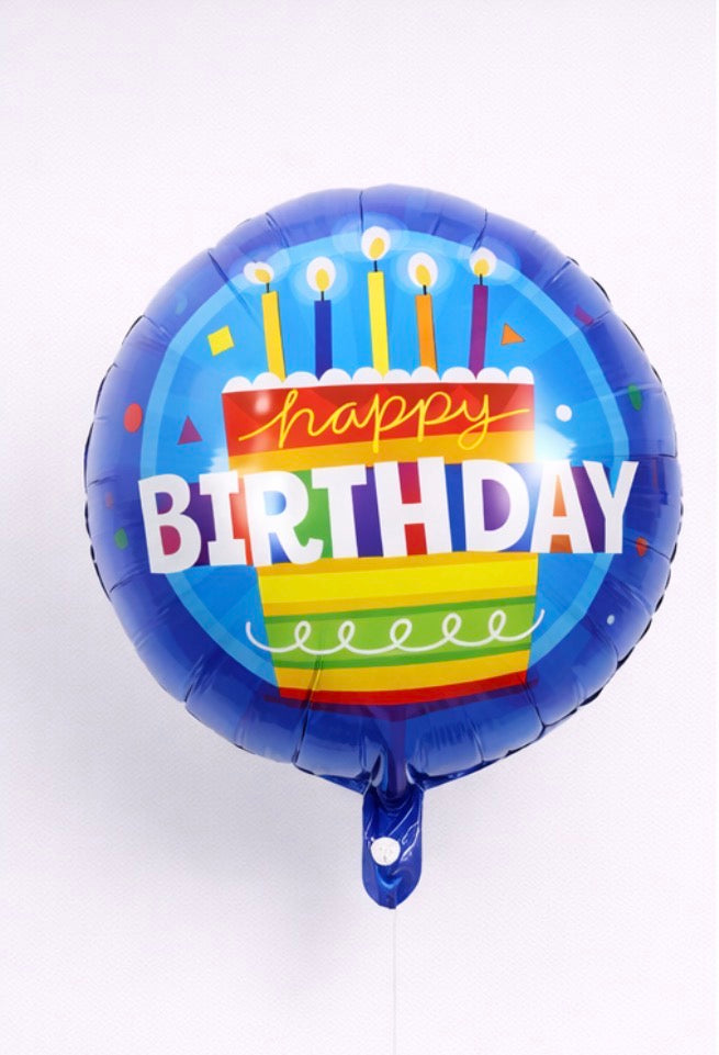 INFLATED 18” Foil Balloon – Birthday Cake- Happy Birthday/ Blue
