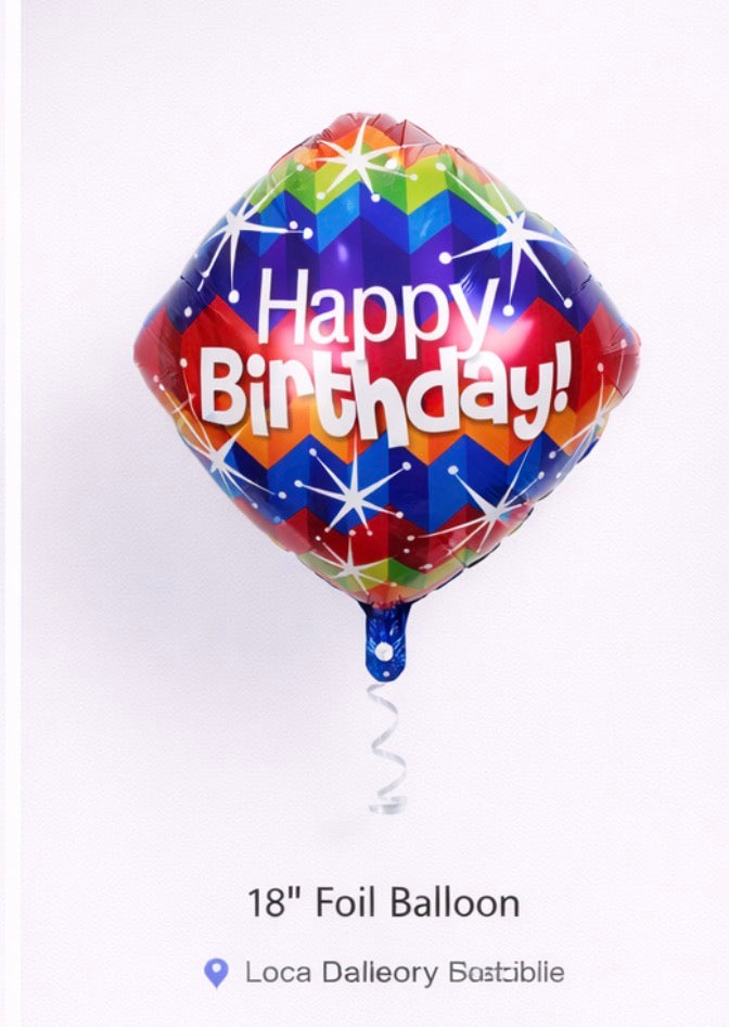 INFLATED 18” Foil Balloon – Diamond Multicolored Happy Birthday