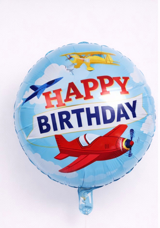 INFLATED 18” Foil Balloon – Airplane - Happy Birthday/ Blue