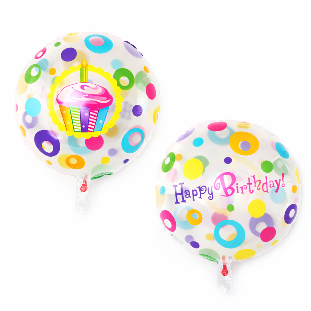 INFLATED 18” Balloon – Clear with cupcake/Dots- Happy Birthday