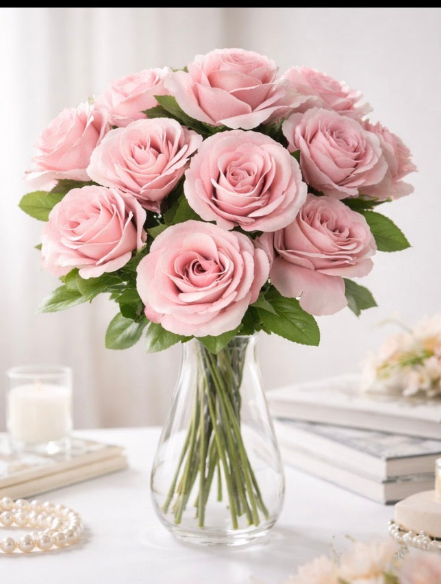 Pink /dusty rose Rose Bouquet (12 Stems) | Blush Floral Arrangement | Event & Home Décor