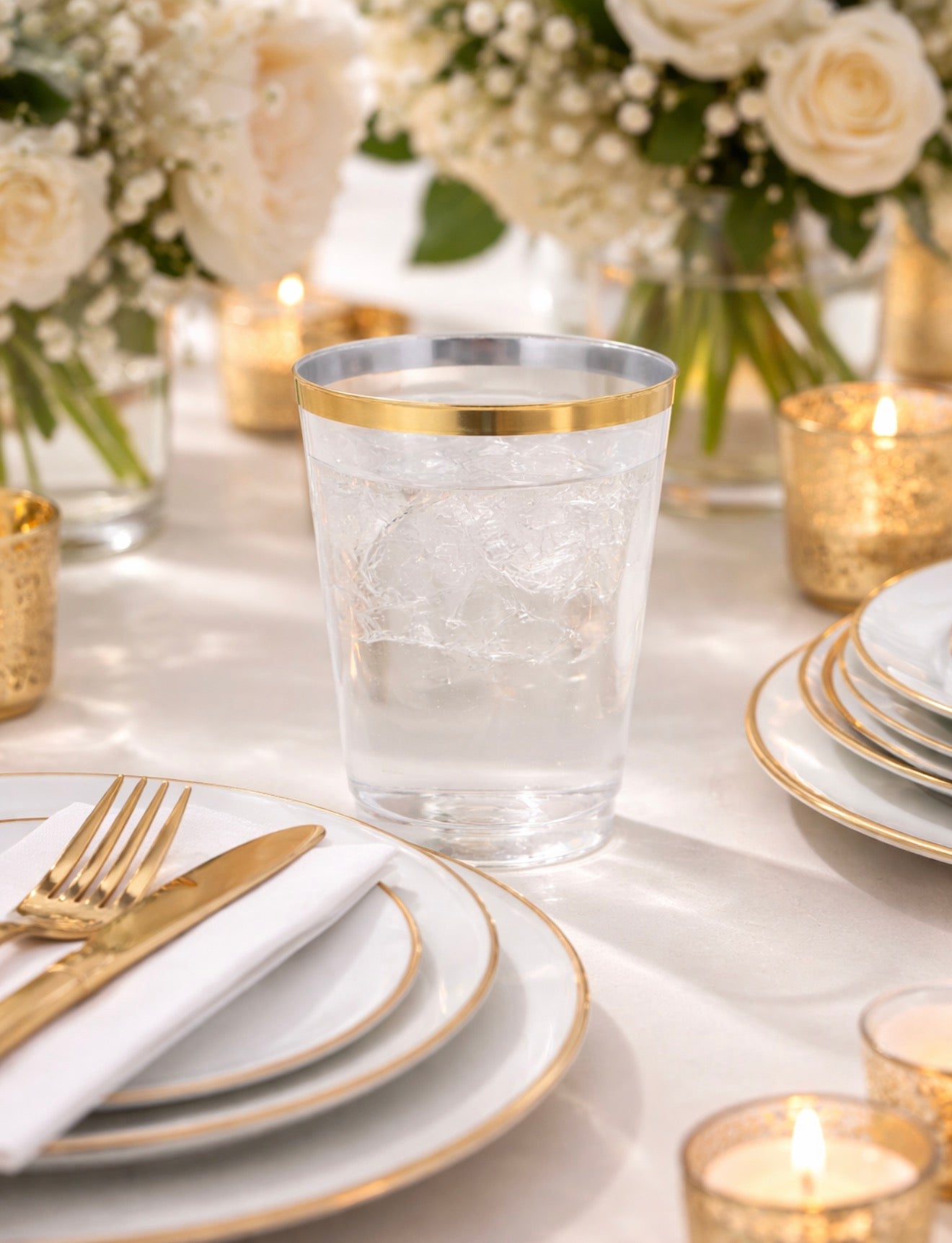 12 oz Clear Plastic • Gold Plastic Cups | 20 Cups