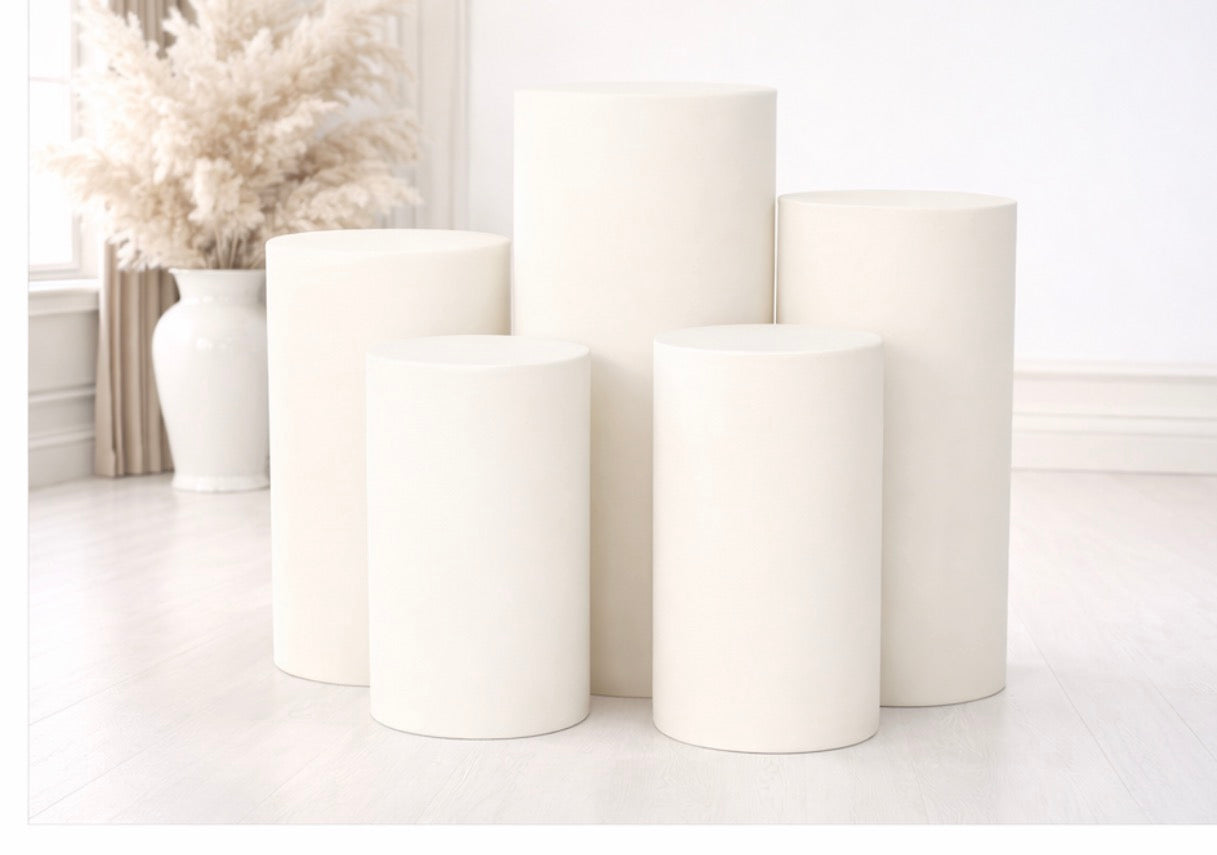 Spandex Pillar Covers for Metal Cylinder Pedestal Stands 5 pcs/set  off white/ivory