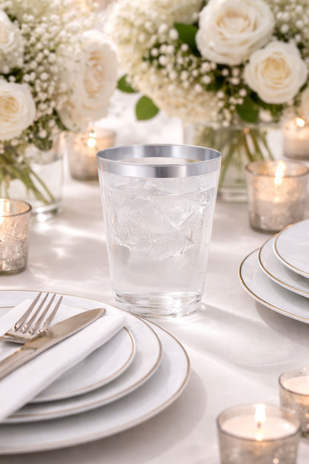 12 oz Clear Plastic • Silver Plastic Cups | 20 Cups