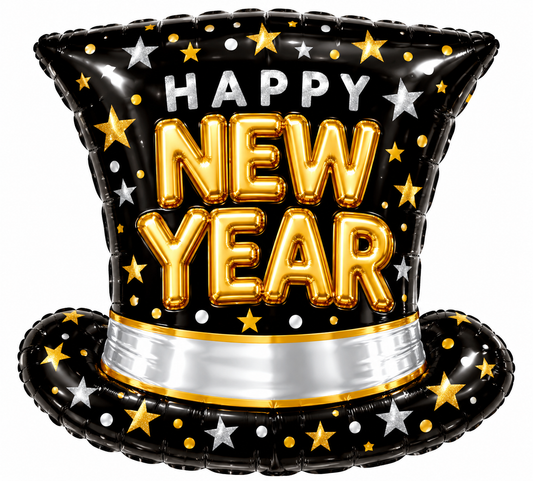 SuperShape Pop Clink Cheers Top Hat New Year Balloon