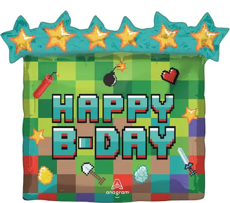 SuperShape Pixel Party Happy Bday Balloon