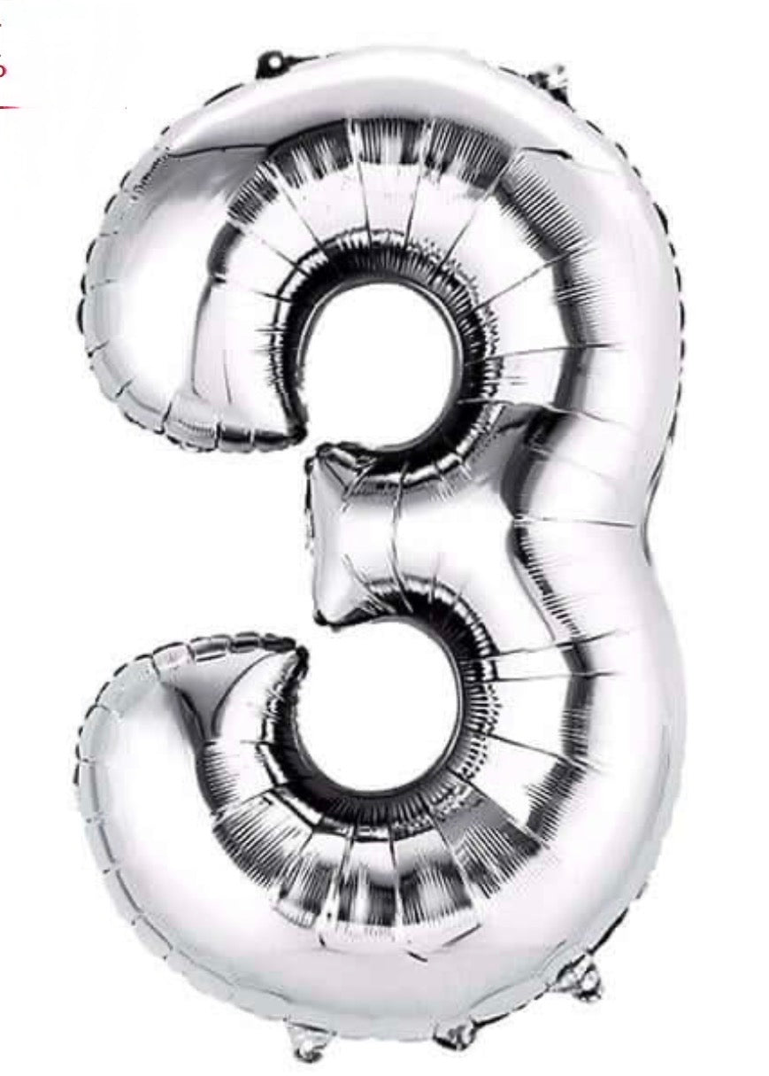 INFLATED 
34” Foil Balloon - NUMBER “ 3”