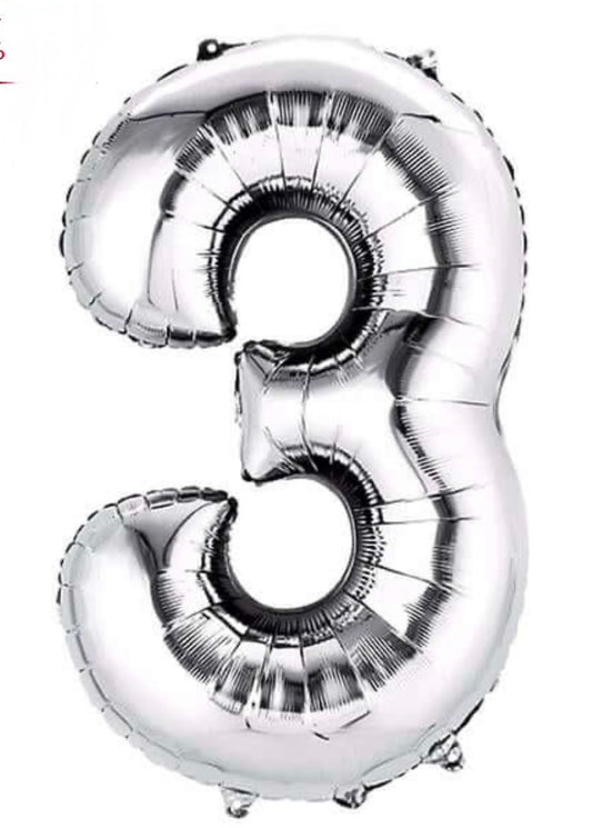 INFLATED 
34” Foil Balloon - NUMBER “ 3”