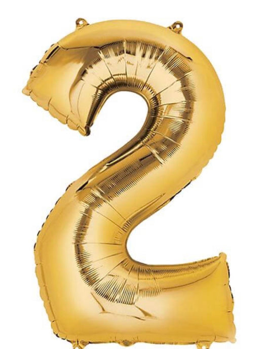 INFLATED 
34” Foil Balloon - NUMBER “2”- GOLD