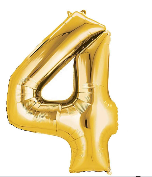 INFLATED 
34” Foil Balloon - NUMBER “4”- GOLD