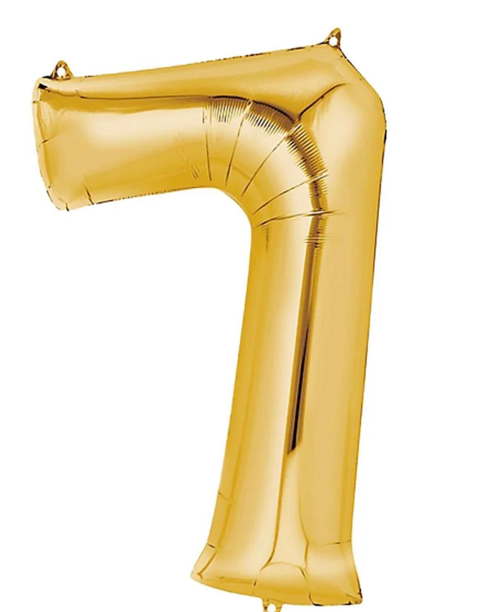 INFLATED 
34” Foil Balloon - NUMBER “7”- GOLD
