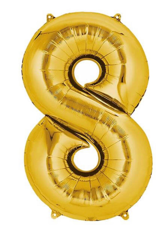 INFLATED 
34” Foil Balloon - NUMBER “8”- GOLD
