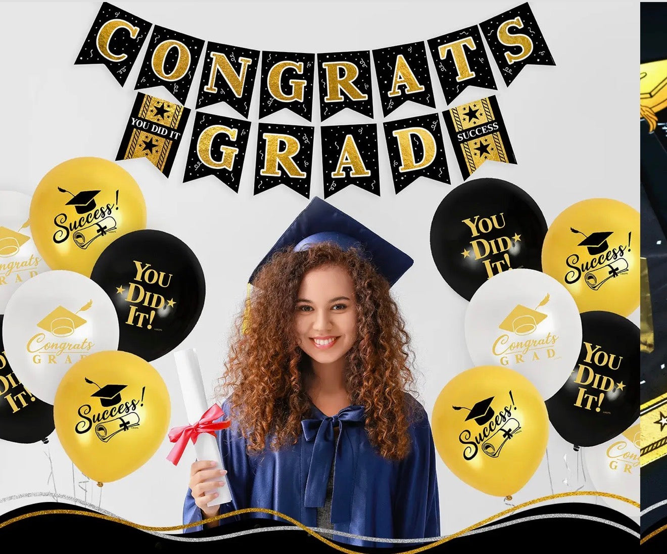 Graduation party supplies -Black /Gold