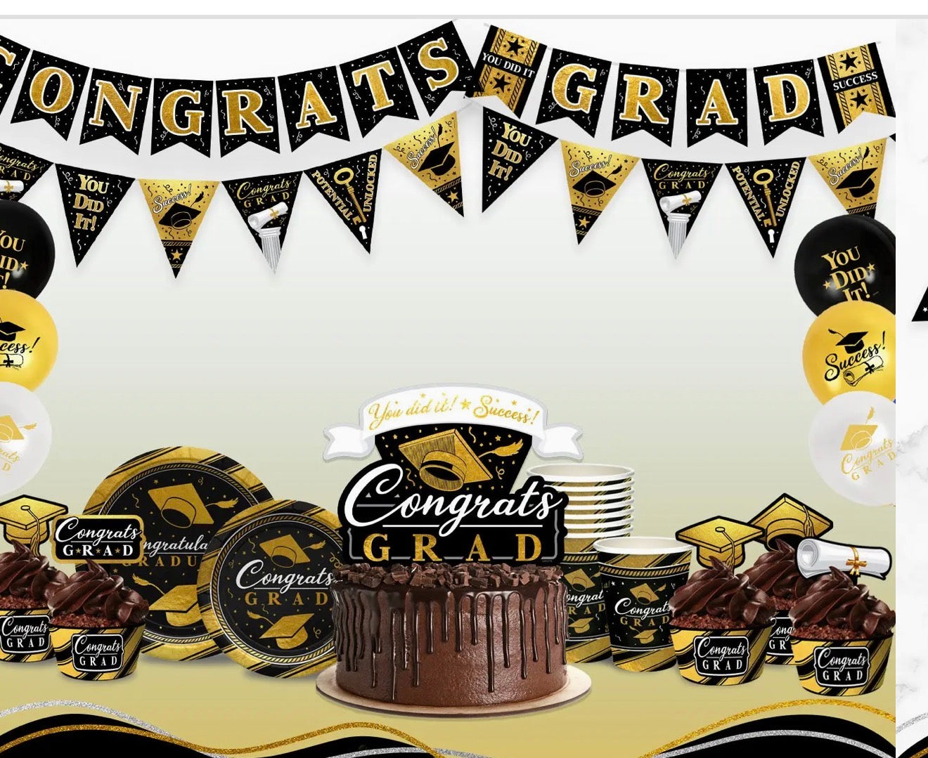 Graduation party supplies -Black /Gold