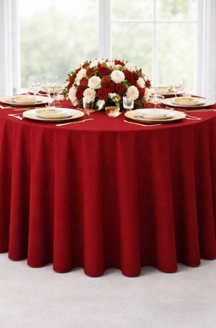 Polyester 120" Round Tablecloth -  Dark Red