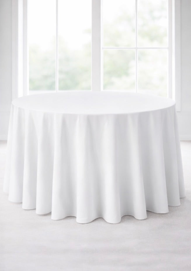 Polyester 120" Round Tablecloth - White