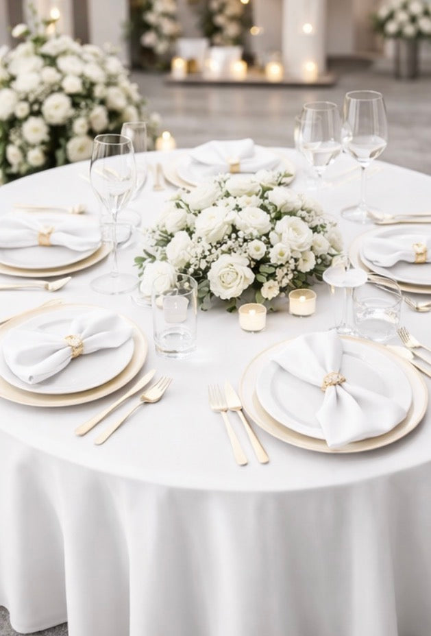 Polyester 120" Round Tablecloth - White