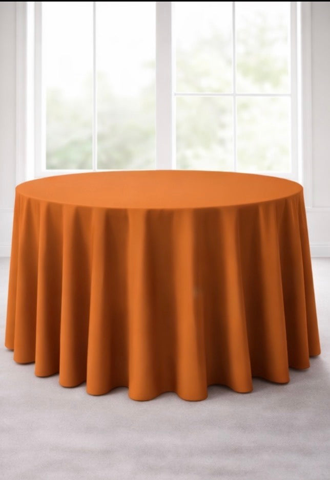Polyester 120" Round Tablecloth - Burnt Orange