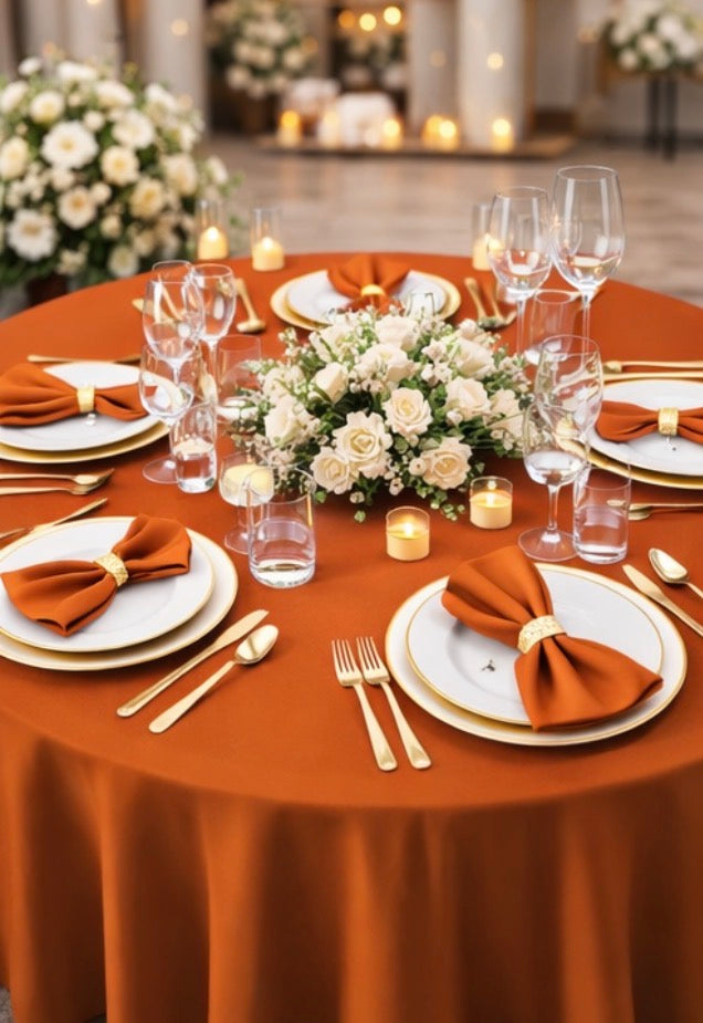 Polyester 120" Round Tablecloth - Burnt Orange