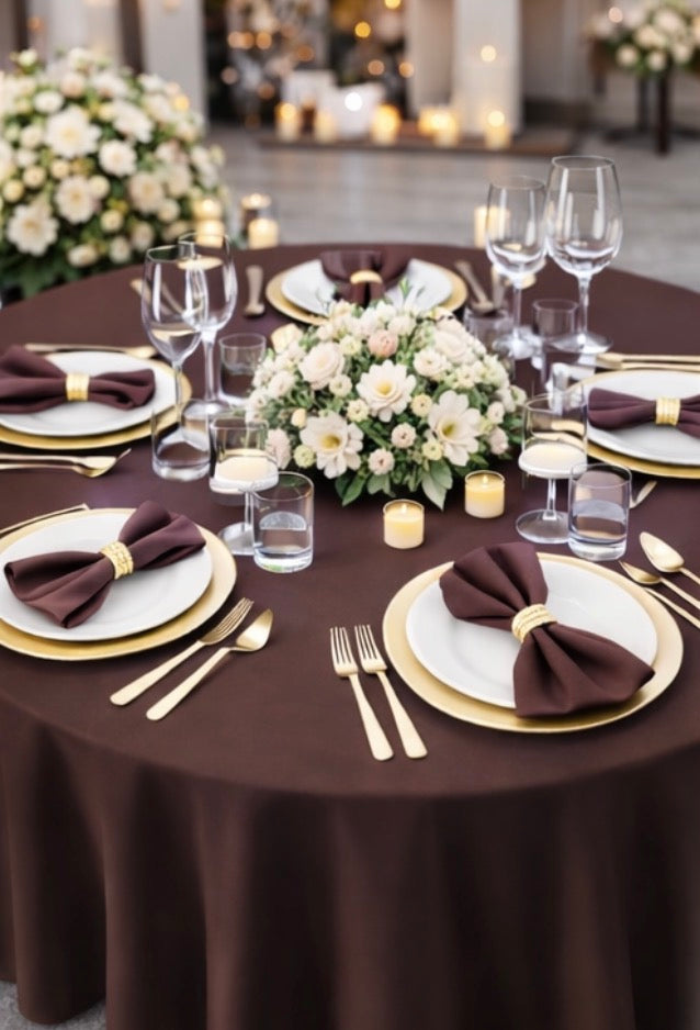 Polyester 120" Round Tablecloth - Brown