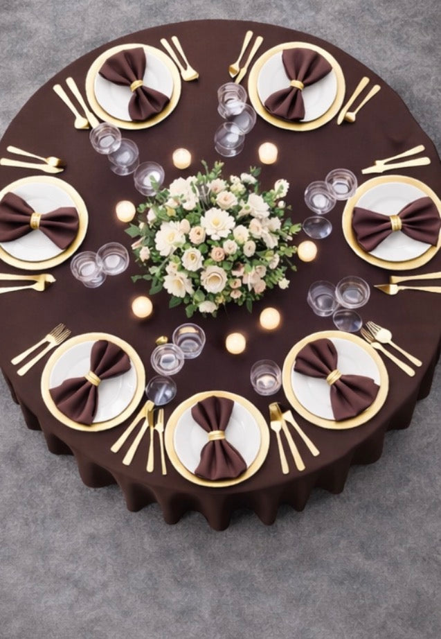 Polyester 120" Round Tablecloth - Brown