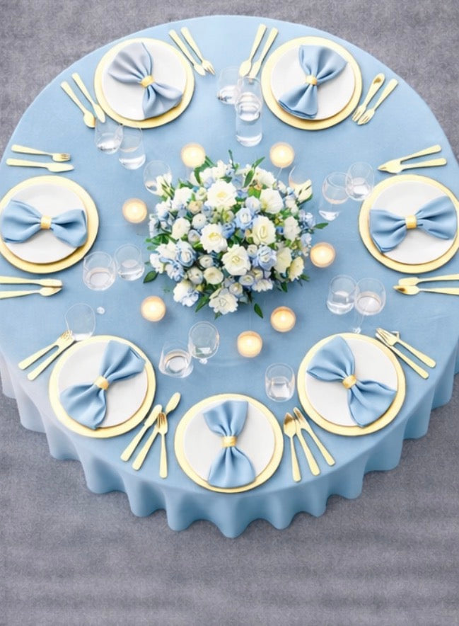 Polyester 120" Round Tablecloth - Baby Blue