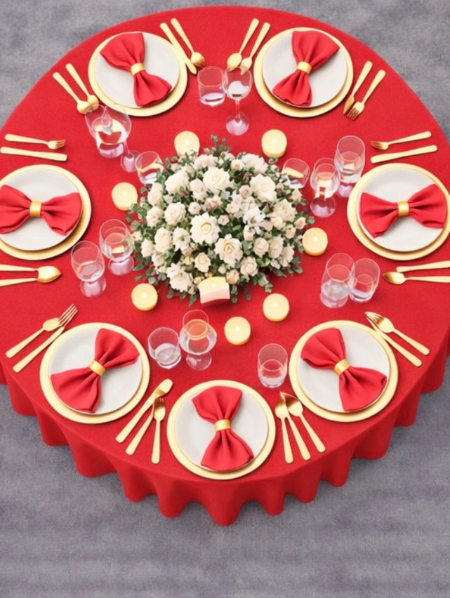 Polyester 120" Round Tablecloth -  Red