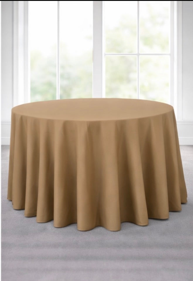 Polyester 120" Round Tablecloth -Light Brown